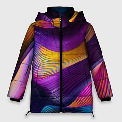 Куртка зимняя женская Абстрактная волновая композиция Неоновые полосы Ab, цвет: 3D-светло-серый