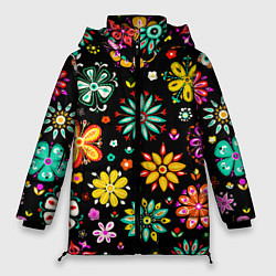 Куртка зимняя женская MULTICOLORED FLOWERS, цвет: 3D-светло-серый