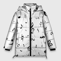 Женская зимняя куртка Нотные Знаки Черные на Белом
