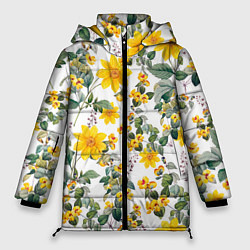 Женская зимняя куртка Цветы Жёлтого Цвета
