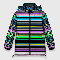 Куртка зимняя женская Яркие неоновые тонкие полосы, цвет: 3D-черный