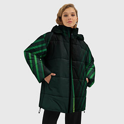 Куртка зимняя женская Зеленые 3D полосы со свечением, цвет: 3D-черный — фото 2