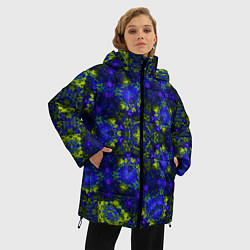 Куртка зимняя женская Абстрактный зелено-синий узор Звезда, цвет: 3D-красный — фото 2