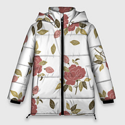 Куртка зимняя женская Розовые розы на светлом фоне, цвет: 3D-светло-серый