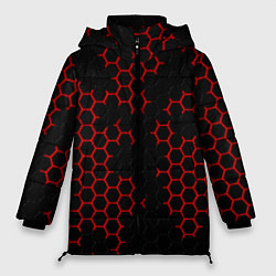 Куртка зимняя женская НАНОКОСТЮМ Black and Red Hexagon Гексагоны, цвет: 3D-черный