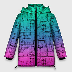Женская зимняя куртка Абстрактный узор на розово-бирюзовом градиентном ф