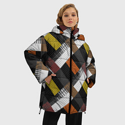 Куртка зимняя женская Коричнево-горчичный с серым полосатый пэчворк, цвет: 3D-красный — фото 2