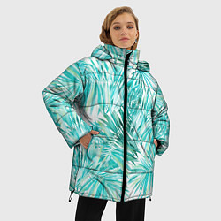 Куртка зимняя женская Листья Пальмы Нарисованные Акварелью, цвет: 3D-светло-серый — фото 2