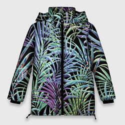 Женская зимняя куртка Разноцветные Листья Пальм В Ночных Джунглях
