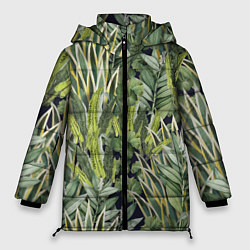 Куртка зимняя женская Экзотические Летние Цветы и Листва, цвет: 3D-красный