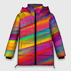 Куртка зимняя женская Красочный летний паттерн Цветные полосы, цвет: 3D-красный