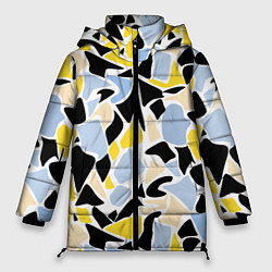 Женская зимняя куртка Абстрактный узор в желто-голубых тонах на черном ф