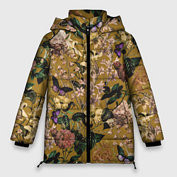 Женская зимняя куртка Цветы Астры и Гибискусы