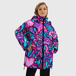 Куртка зимняя женская Яркая абстракция голубой и розовый фон, цвет: 3D-красный — фото 2