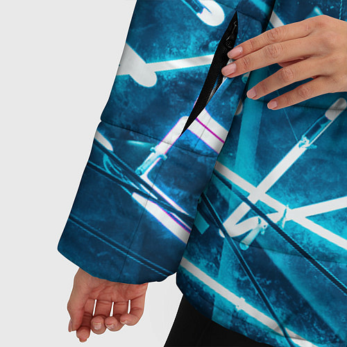 Женская зимняя куртка Неоновые лучи и неоновые надписи - Голубой / 3D-Светло-серый – фото 5