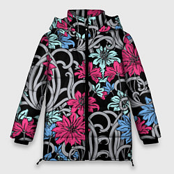 Куртка зимняя женская Цветочный летний паттерн Fashion trend, цвет: 3D-красный