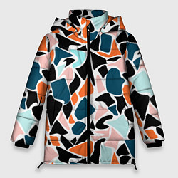 Куртка зимняя женская Абстрактный современный разноцветный узор в оранже, цвет: 3D-красный