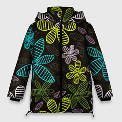 Куртка зимняя женская MULTICOLORED TRANSPARENT FLOWERS, цвет: 3D-черный