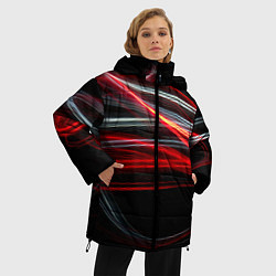 Куртка зимняя женская Волнообразные линии неона - Красный, цвет: 3D-черный — фото 2