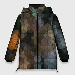 Женская зимняя куртка Геометрический 3D узор в серых и коричневых тонах