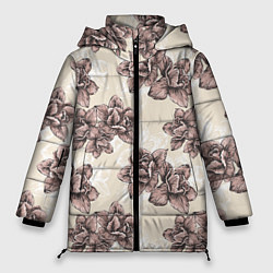 Куртка зимняя женская Цветы Розы На Светлом Фоне, цвет: 3D-светло-серый