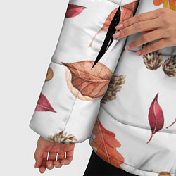 Куртка зимняя женская Узор Листья, Шишки, Жёлуди, цвет: 3D-красный — фото 2
