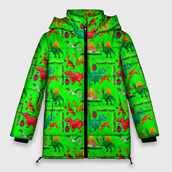 Куртка зимняя женская TEXTURE WITH DINOSAURS, цвет: 3D-красный