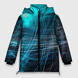 Куртка зимняя женская Неоновые волны и линии - Голубой, цвет: 3D-черный