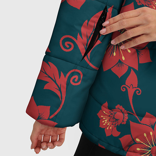 Женская зимняя куртка Red flowers texture / 3D-Красный – фото 5