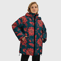 Куртка зимняя женская Red flowers texture, цвет: 3D-красный — фото 2