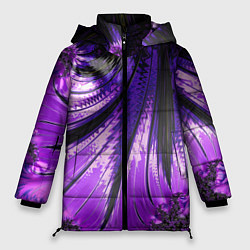 Женская зимняя куртка Неоновый фрактал черный с фиолетовым Абстракция