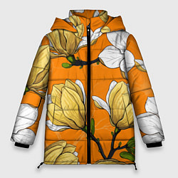 Куртка зимняя женская Удивительные летние тропические цветы с нераскрывш, цвет: 3D-светло-серый