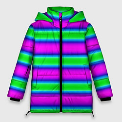 Женская зимняя куртка Зеленый и фиолетовые яркие неоновые полосы striped