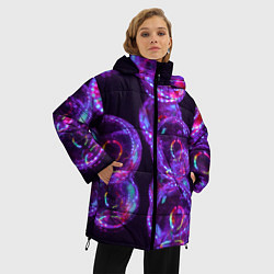 Куртка зимняя женская Неоновые сюрреалистичные пузыри - Фиолетовый, цвет: 3D-красный — фото 2