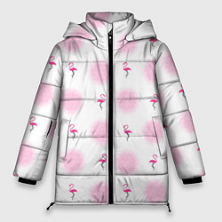 Женская зимняя куртка Фламинго и круги на белом фоне