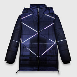 Куртка зимняя женская Неоновый прерывистый куб во тьме - Фиолетовый, цвет: 3D-черный