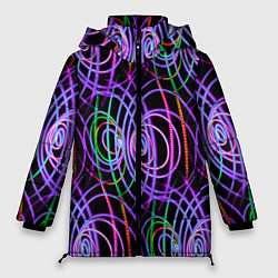 Куртка зимняя женская Неоновые круги и линии - Фиолетовый, цвет: 3D-черный