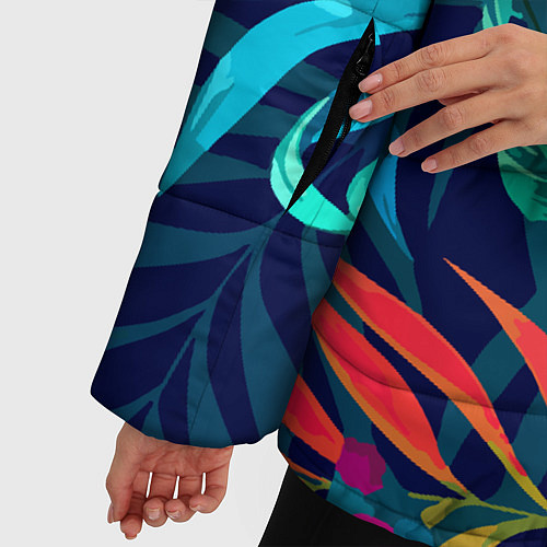 Женская зимняя куртка Яркие тропические цветы Лето / 3D-Красный – фото 5