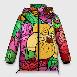 Куртка зимняя женская Красочные летние цветы Fashion trend, цвет: 3D-красный