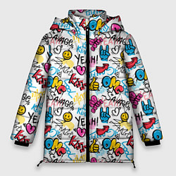 Куртка зимняя женская Граффити рожицы, цвет: 3D-красный