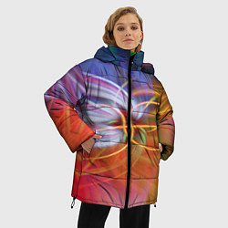 Куртка зимняя женская Неоновое множество линий в абстракции - Оранжевый, цвет: 3D-светло-серый — фото 2