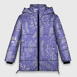 Женская зимняя куртка Цветы и Листья На Фиолетовом Фоне