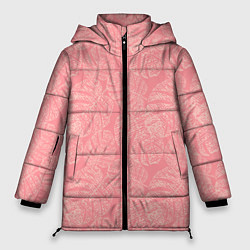 Женская зимняя куртка Бежевые листья монстеры на розовом