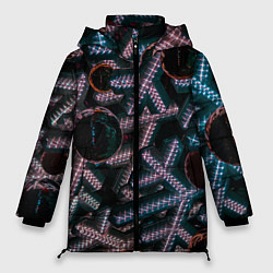 Куртка зимняя женская Абстрактные металлические фигуры - Сиреневый, цвет: 3D-светло-серый