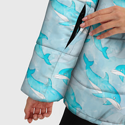 Куртка зимняя женская Дельфины в океане, цвет: 3D-черный — фото 2
