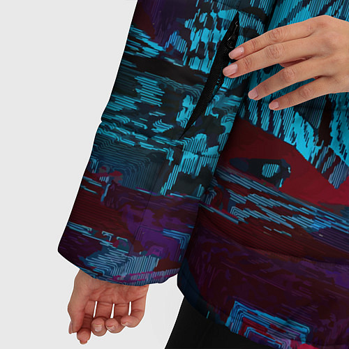 Женская зимняя куртка Авангардная фрактальная композиция - Глитч / 3D-Красный – фото 5