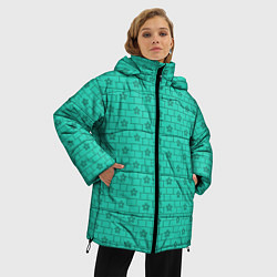 Куртка зимняя женская Зеленые кирпичики цветочки, цвет: 3D-красный — фото 2