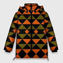Куртка зимняя женская Геометрический узор черно-оранжевые фигуры, цвет: 3D-красный