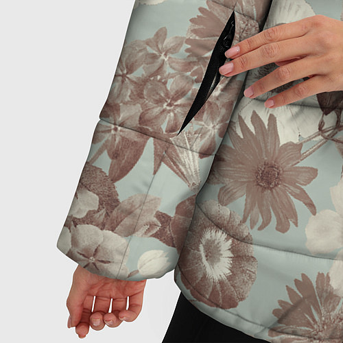 Женская зимняя куртка Цветы Винтажные На Светлом Фоне / 3D-Светло-серый – фото 5