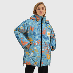 Куртка зимняя женская Цветы На Нарисованном Лугу, цвет: 3D-красный — фото 2